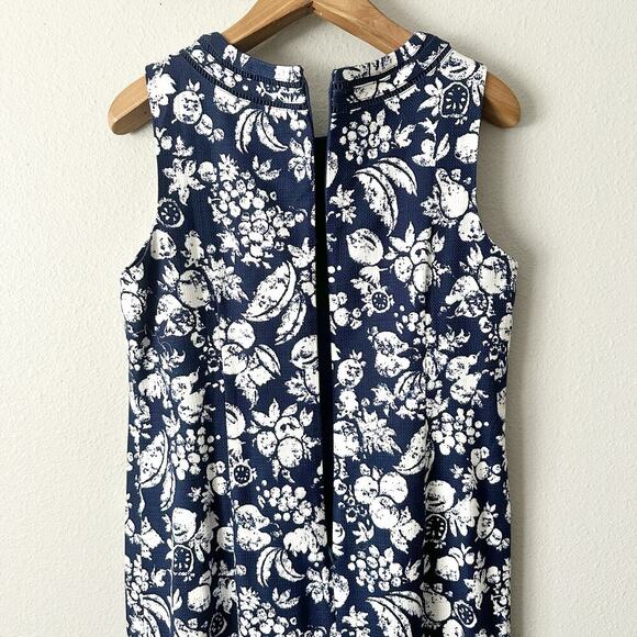 Talbots Mixed Fruit Cotton Textured Navy White Sleeveless Dress Women’s Size 14 - Picture 7 of 12